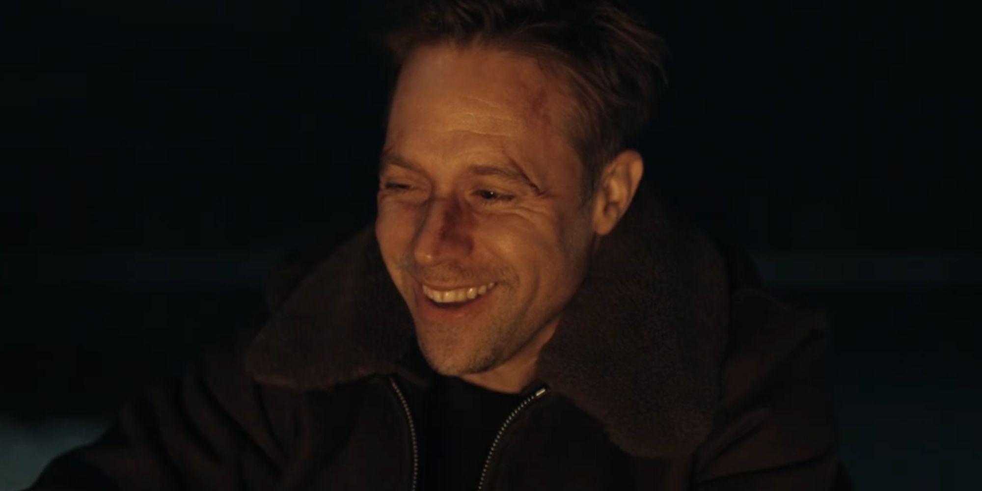 Shaun Sipos laughing as David O'Donnell in Reacher