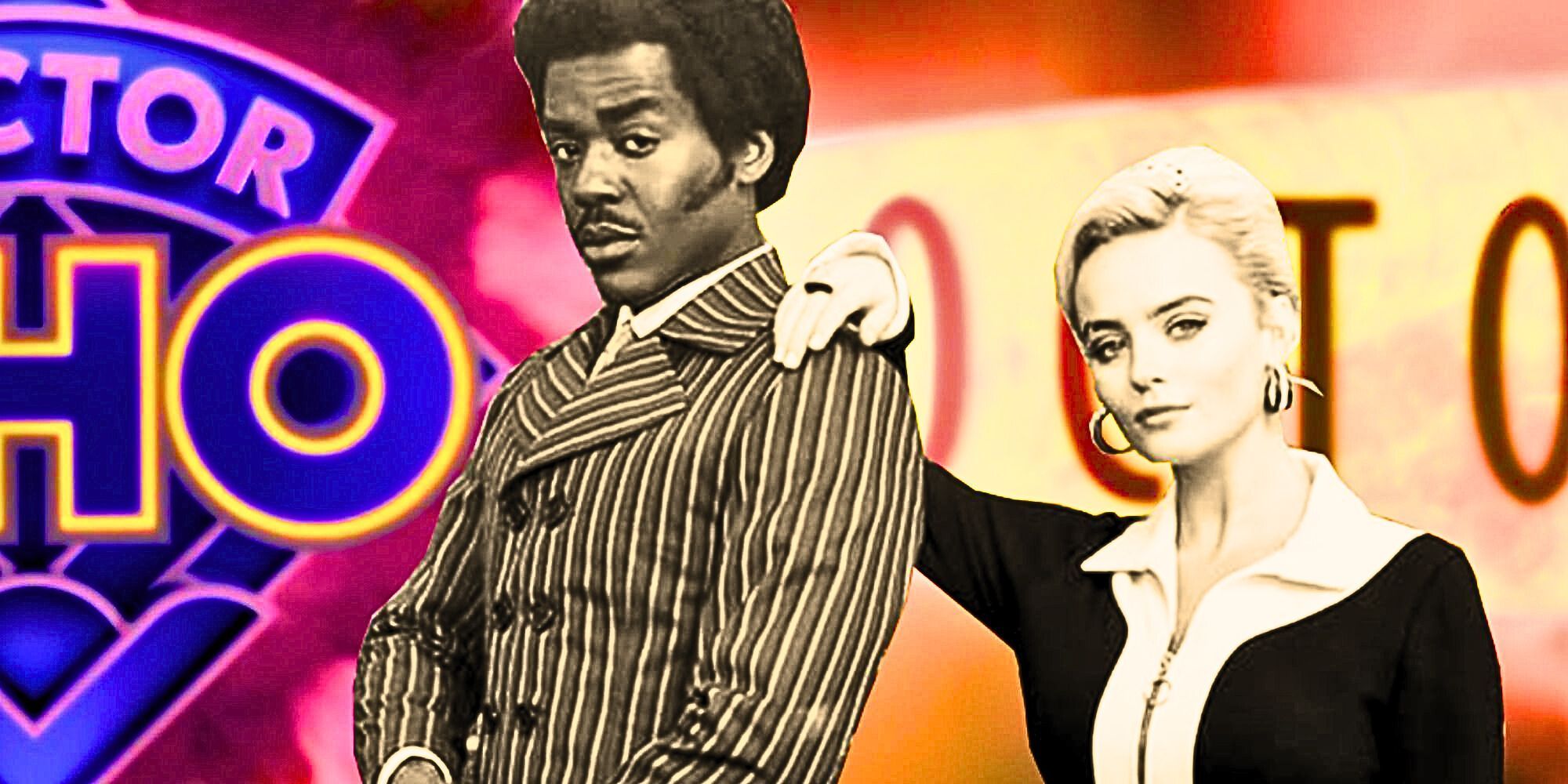 Ncuti Gatwa's Fifteenth Doctor and Millie Gibson as Ruby Sunday against a blended backdrop of various Doctor Who titlecards