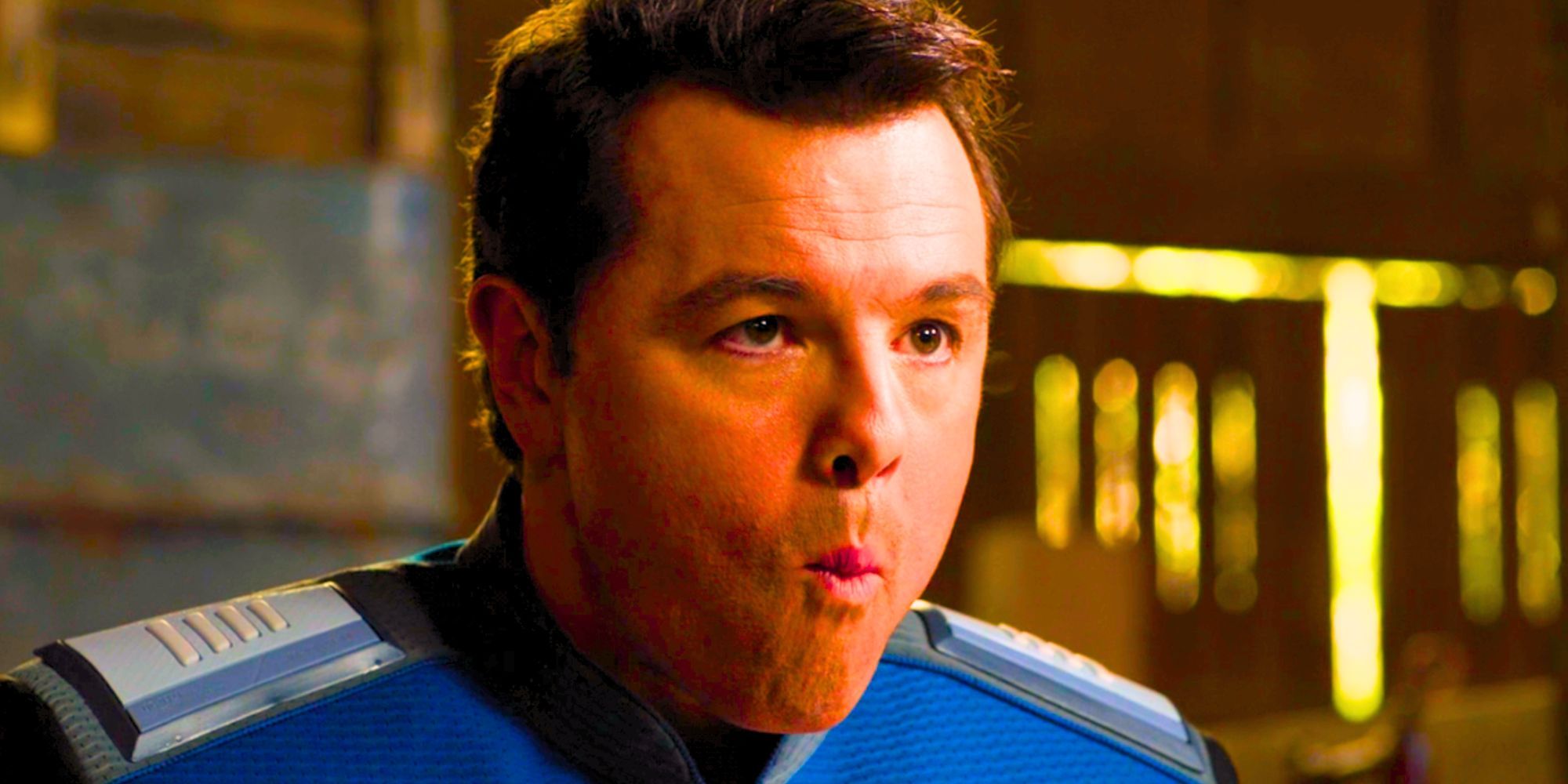 Seth MacFarlane as Ed Mercer pulling an unusual face in The Orville