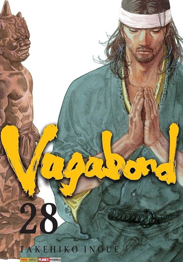 Vagabond volume 28 cover art depicting a man praying while wearing green robes