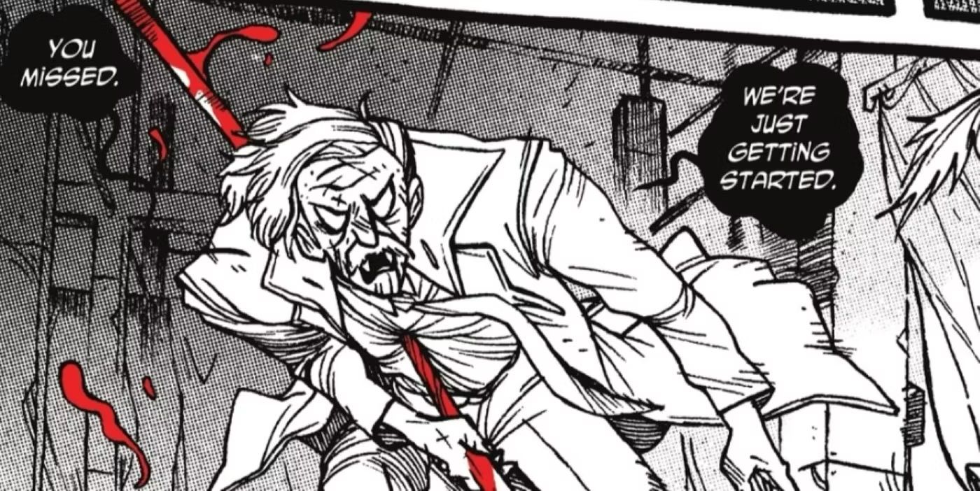 Comic book panel: a black-and-white image of a vampire version of Commissioner Gordon.