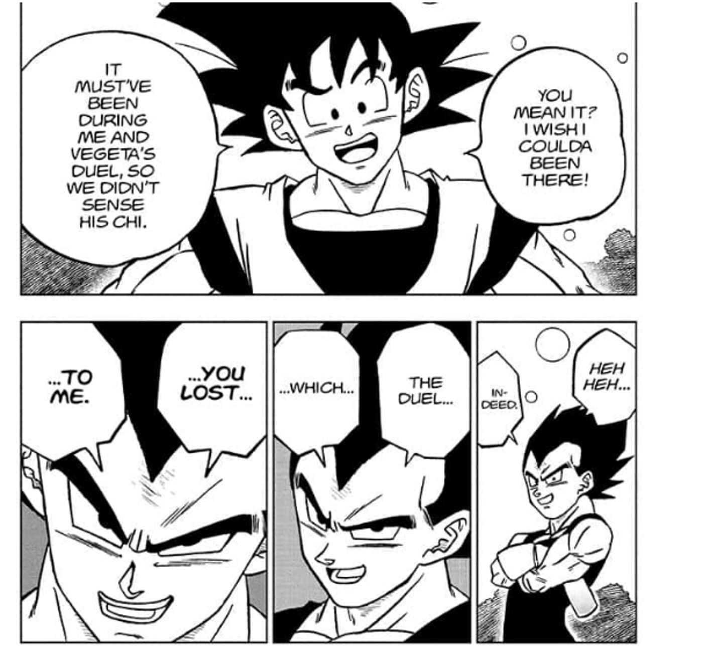 Vegeta reminds Goku that he lost their sparring match in Dragon Ball Super