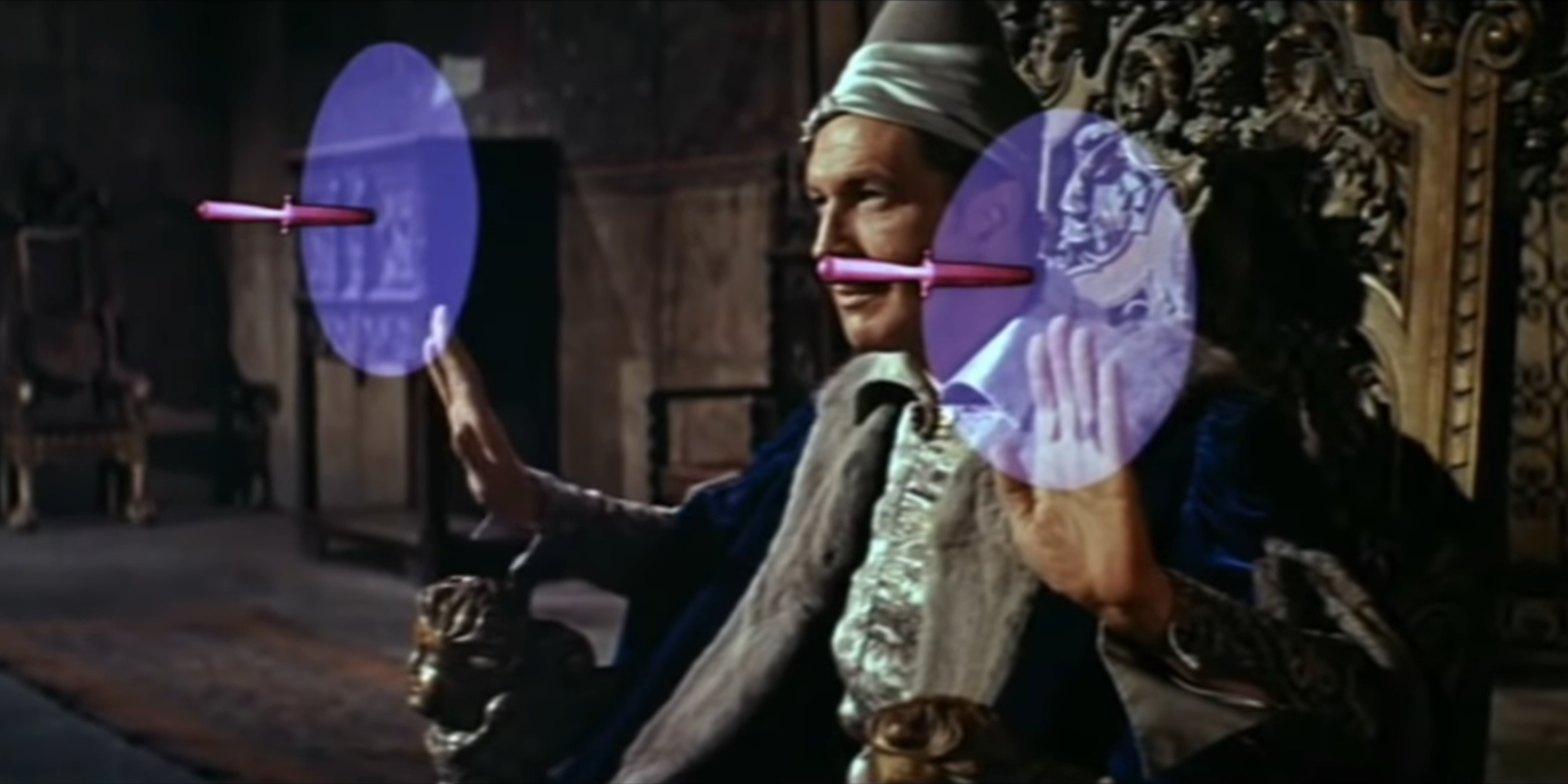 Vincent Price as Dr. Erasmus Craven using magic in The Raven