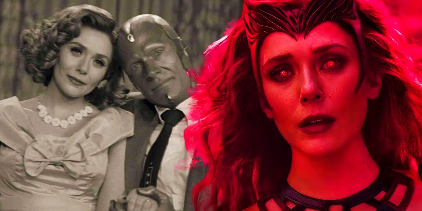 Wanda Maximoff's Scarlet Witch with black-and-white Wanda and Vision in WandaVision