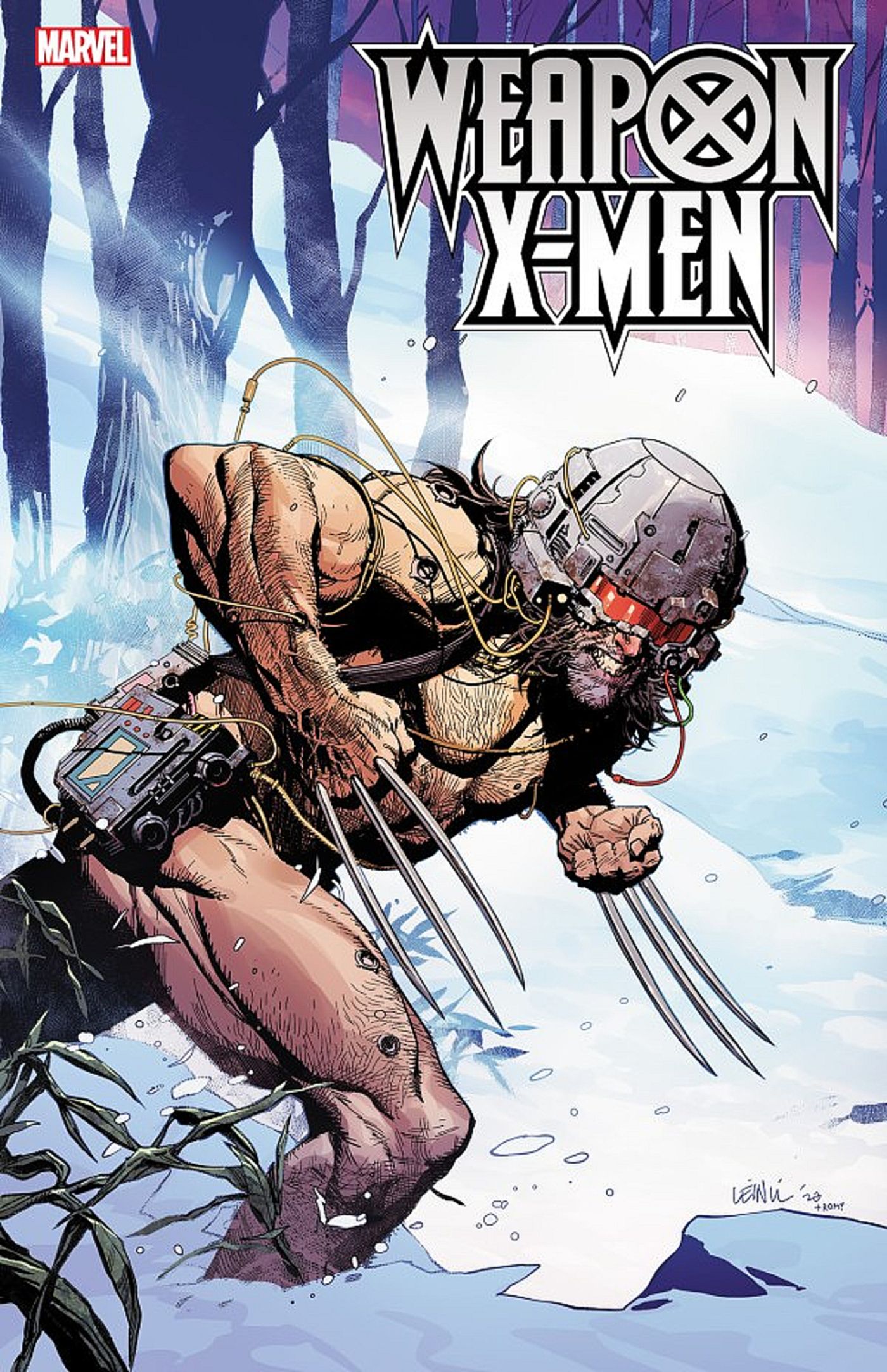 Weapon X-Men #2 variant cover by Leinil Francis Yu, Wolverine freshly escaped from Weapon X trekking through snow