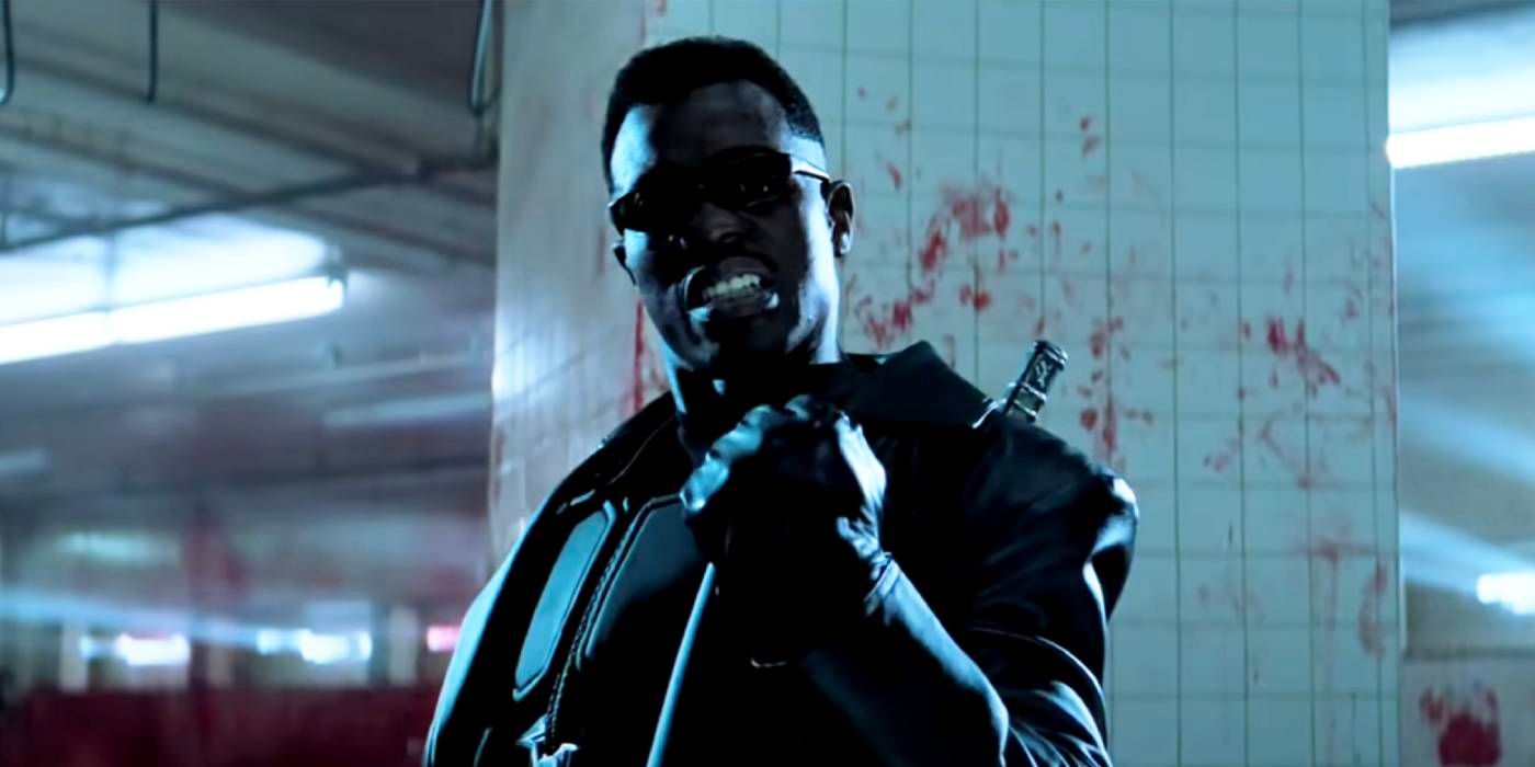 Wesley Snipes's Blade grins victoriously in Blade