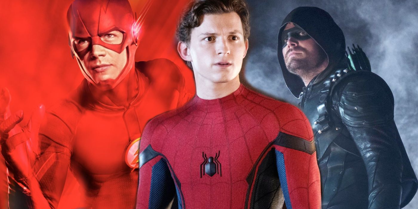 Grant Gustin's The Flash and Stephen Amell's Arrow from The CW's Arrowverse with Tom Holland's Spider-Man