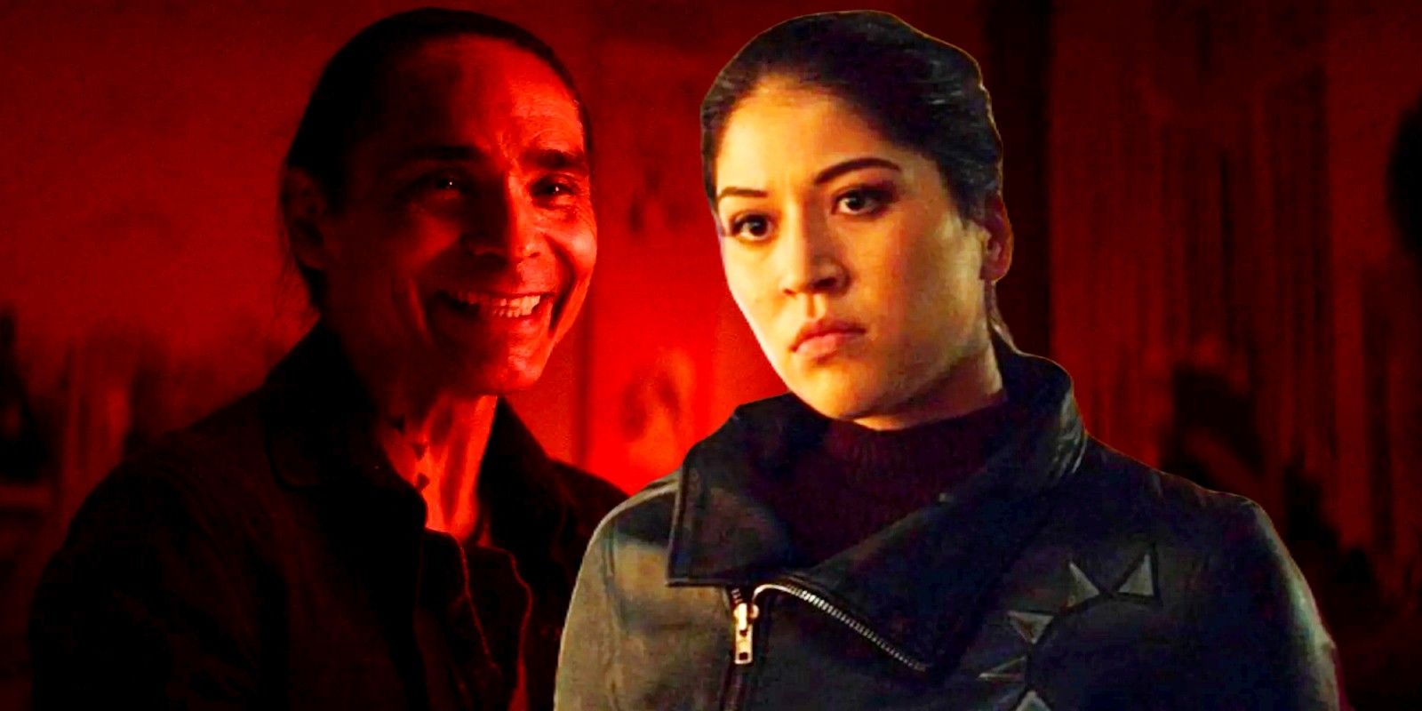 A split image of Maya Lopez and her father in Echo