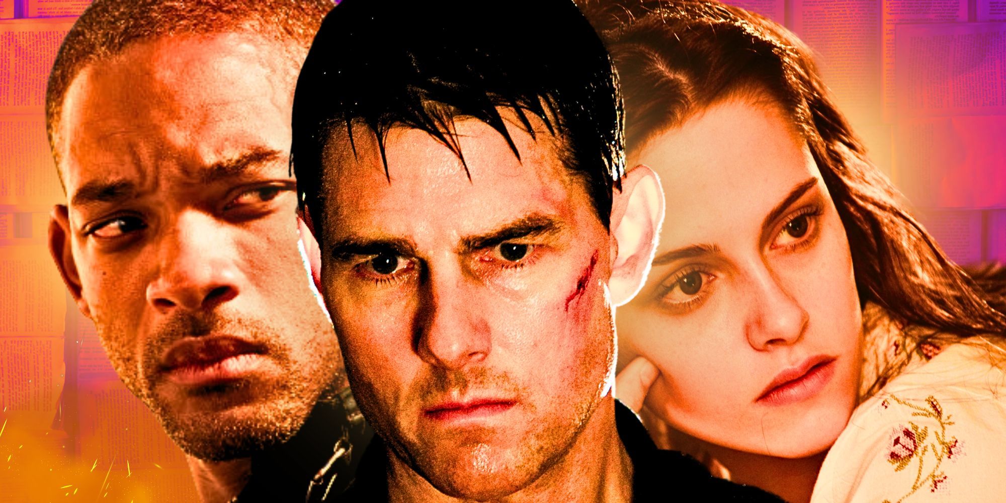 custom image featuring Bella Swan (Kristen Stewart) in Twilight, Jack Reacher (Tom Cruise) in Jack Reacher, and Dr. Robert Neville (Will Smith) in I Am Legend.