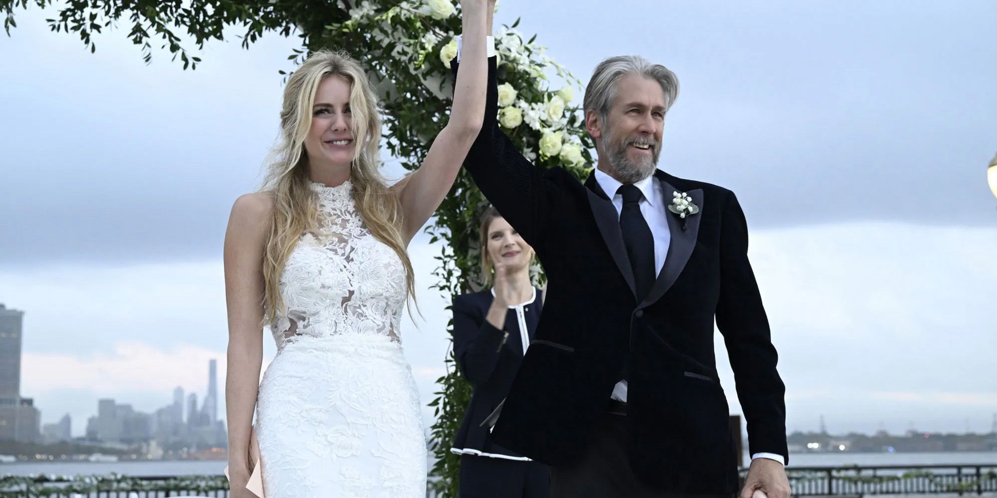 Willa (Justine Lupe) and Connor (Alan Ruck) at their wedding in Succession