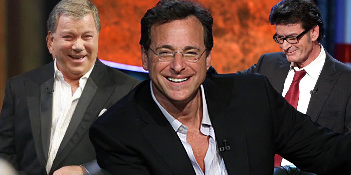 Collage of William Shatner, Bob Sagat, and Charlie Sheen at their roasts