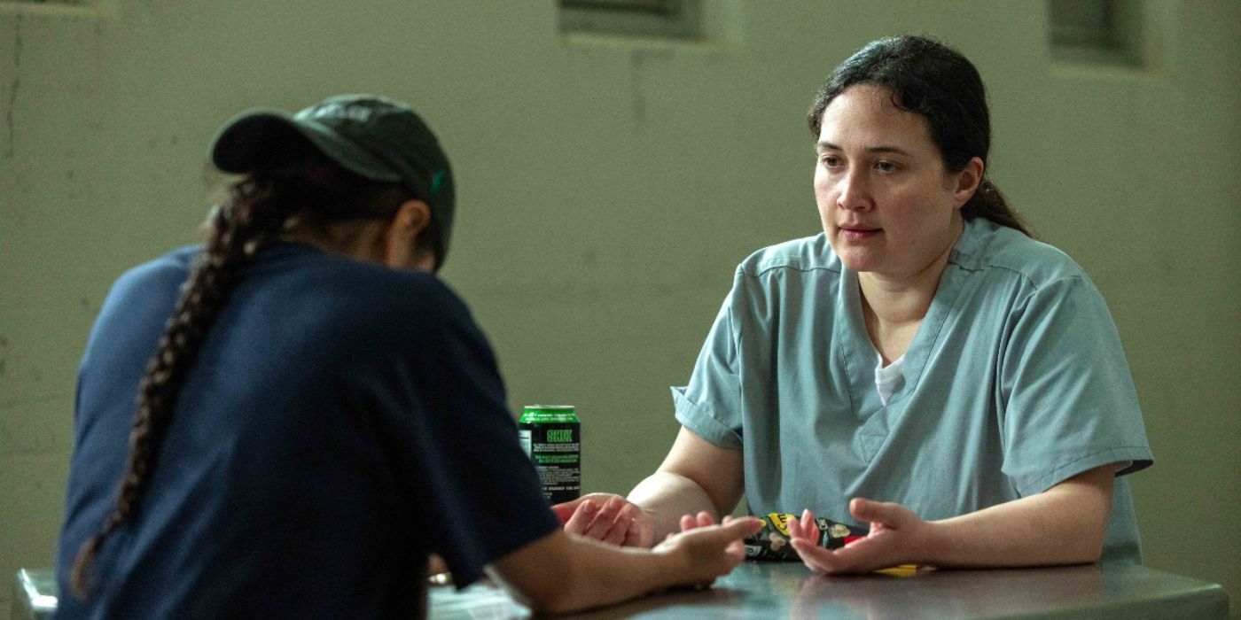 Willie Jack (Paulina Alexis) talks to Hokti (Lily Gladstone) in prison in Reservation Dogs.