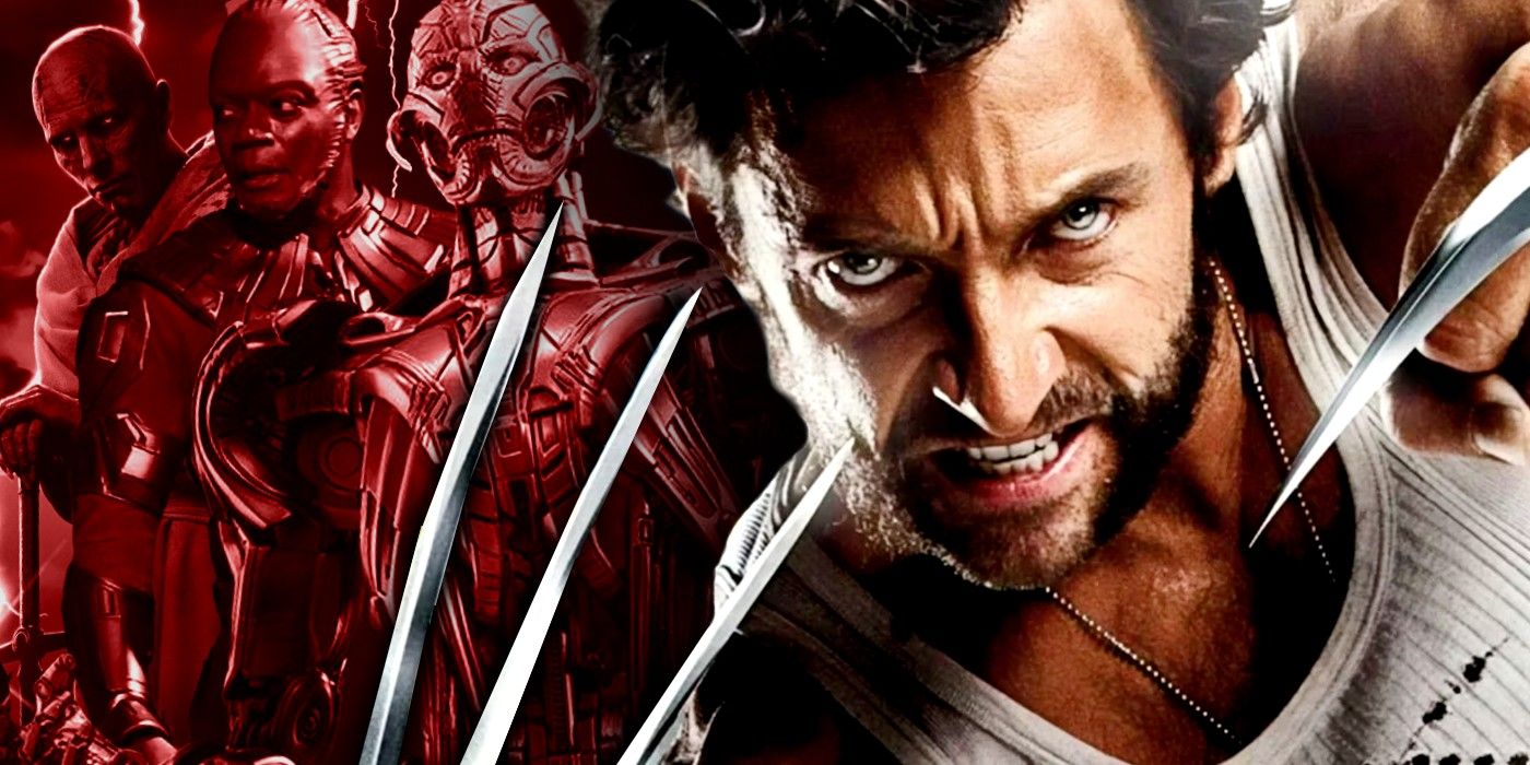 wolverine vs mcu villains hugh jackman&rsquo;s wolverine in foreground with movie versions of ultron high evolutionary and gorr the god butcher behind