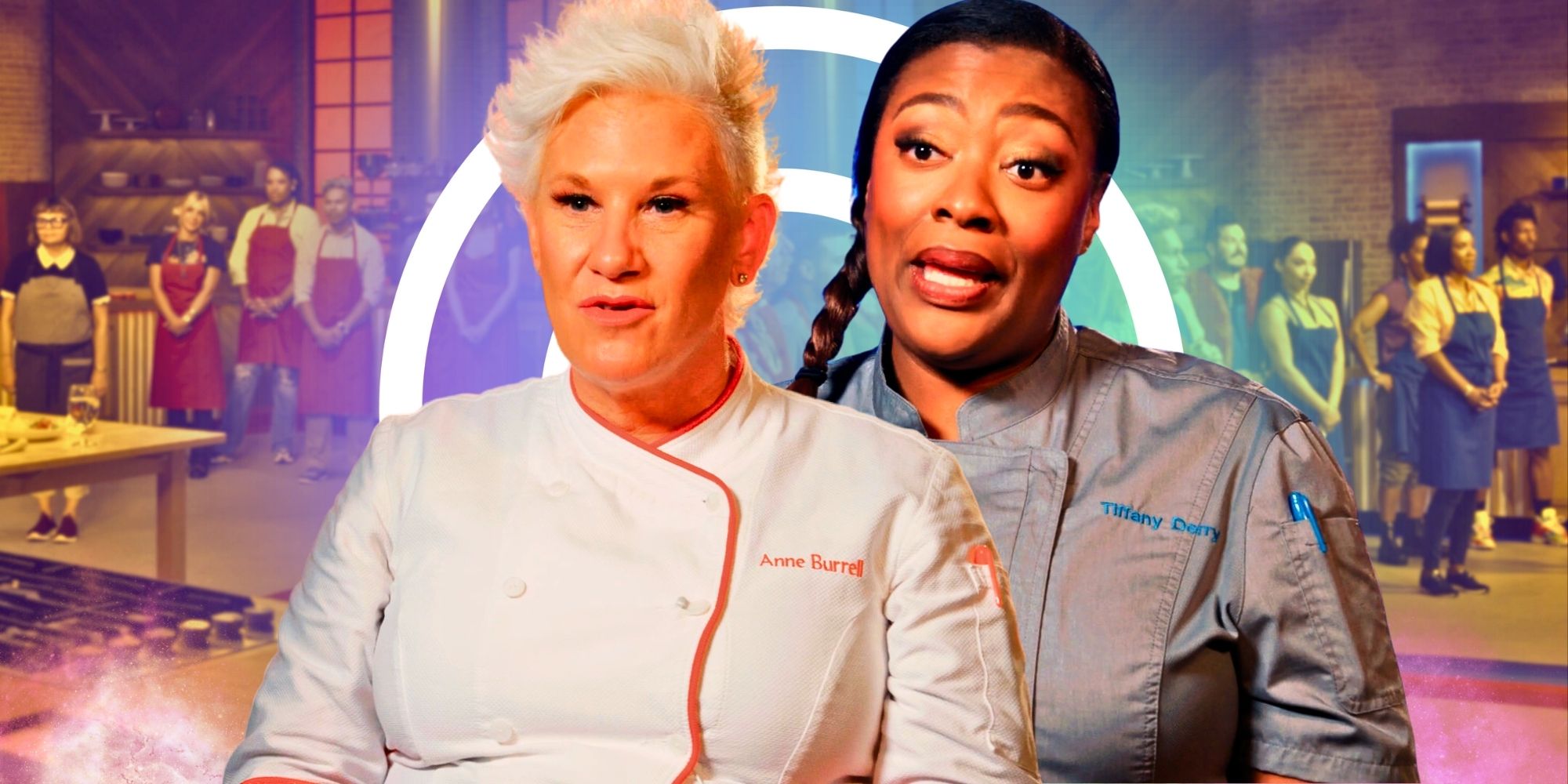 Worst Cooks in America Season 27 Hosts Anne Burrell and Tiffany Derry With Cast Montage in Background