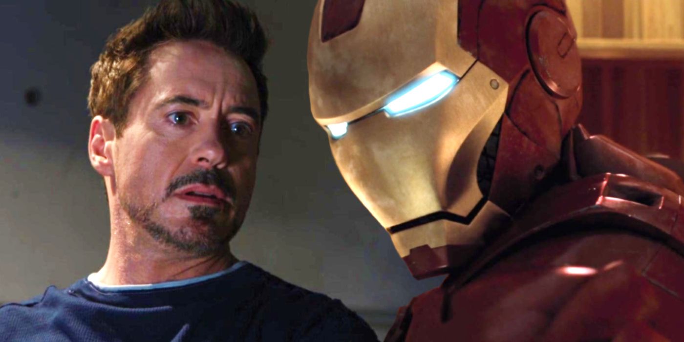 Split image of Robert Downey Jr. as Tony Stark in Iron Man 3 and as Iron Man in Iron Man 2