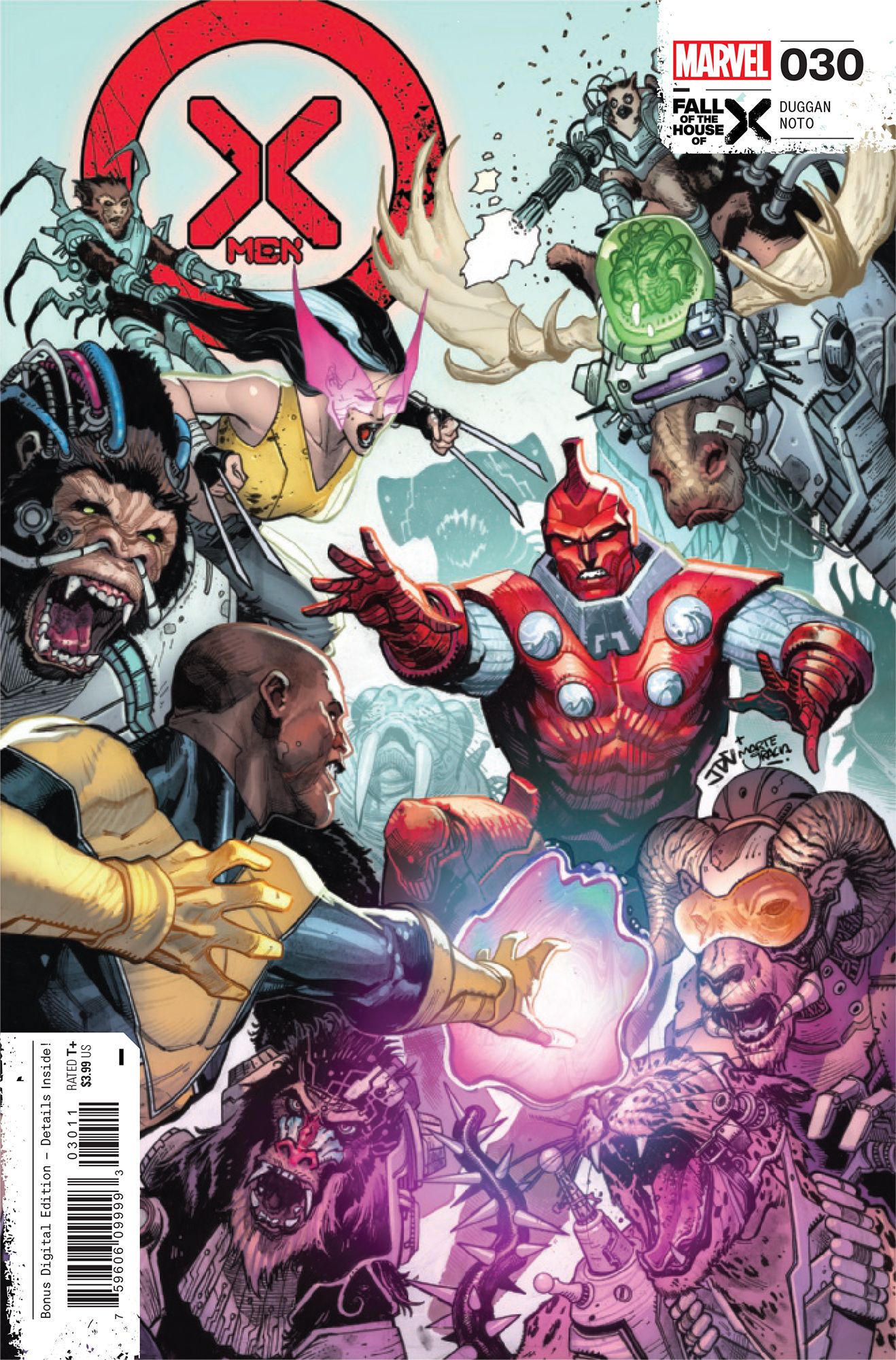 X-Men #30 Cover - Synch and Talon fight the High Evolutionary and a variety of his creatures