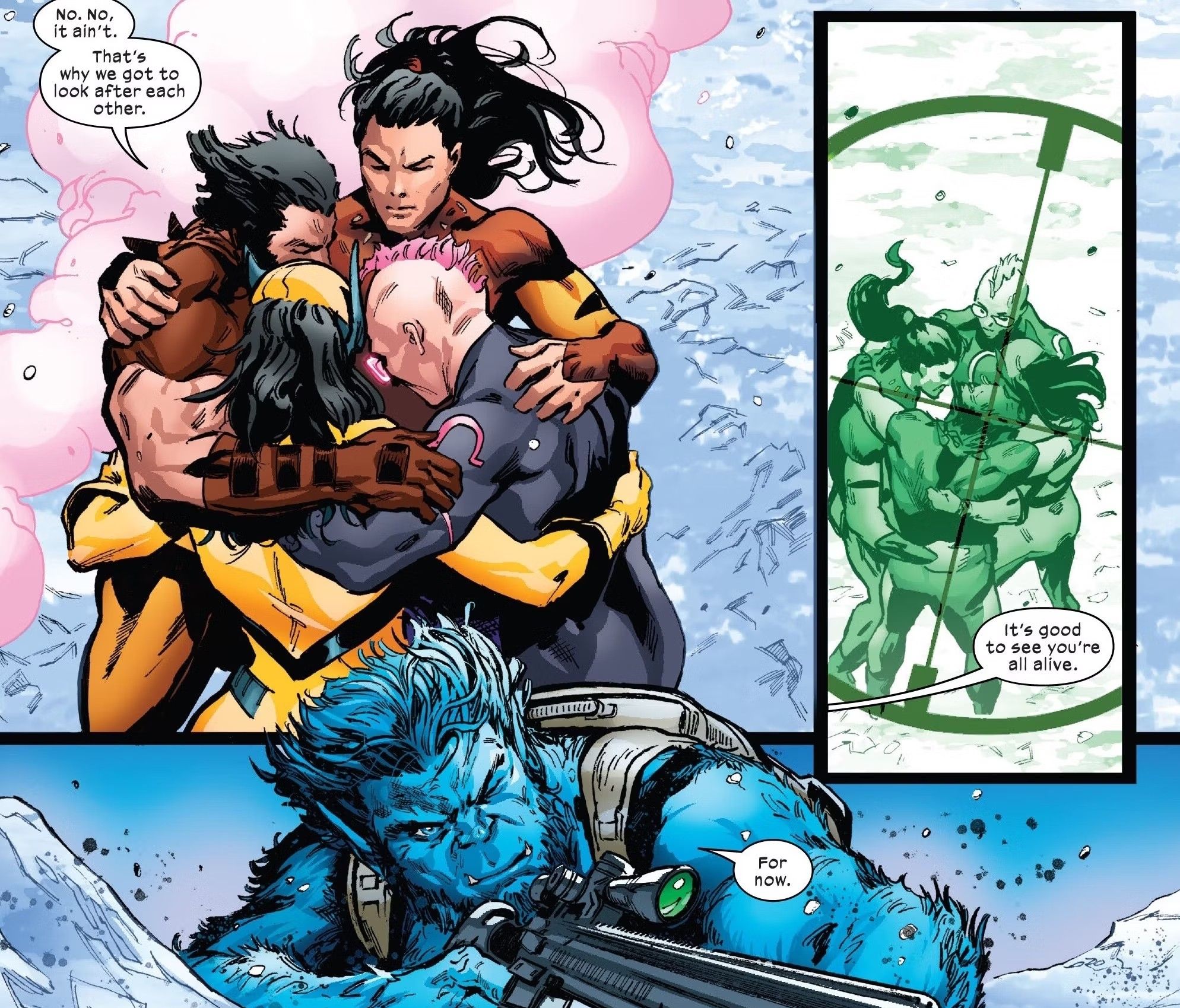 Besta dos X-Men aponta um rifle de precisão para a família do Wolverine