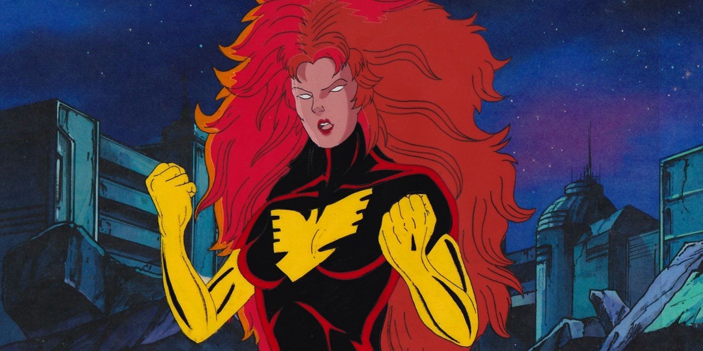 Dark Phoenix se levanta com os punhos preparados para lutar em X-Men, a série animada
