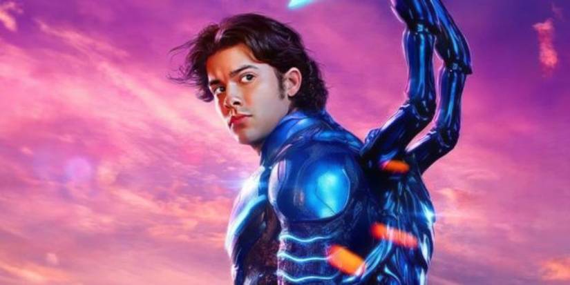 Xolo Maridueña as Jaime Reyes in Blue Beetle wearing the Blue Beetle suit..