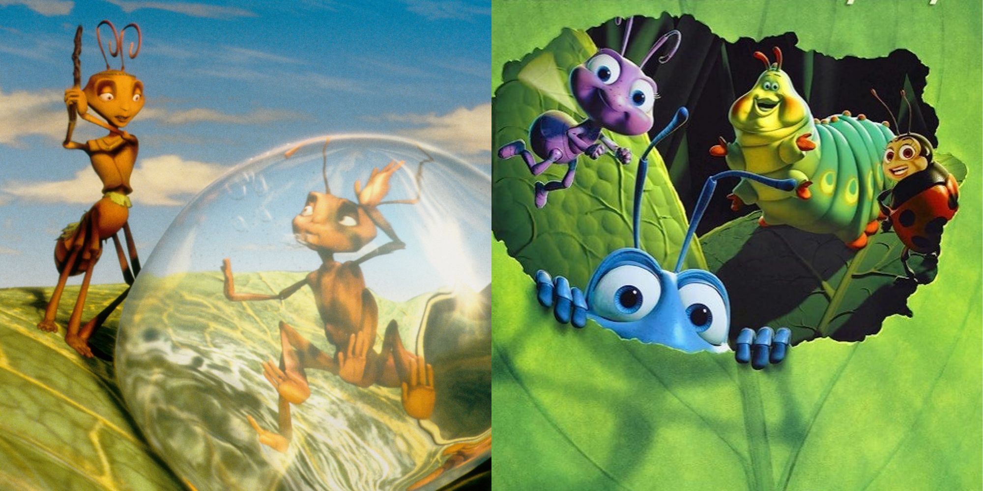 Z and Bala in Antz an a poster for A Bug's Life