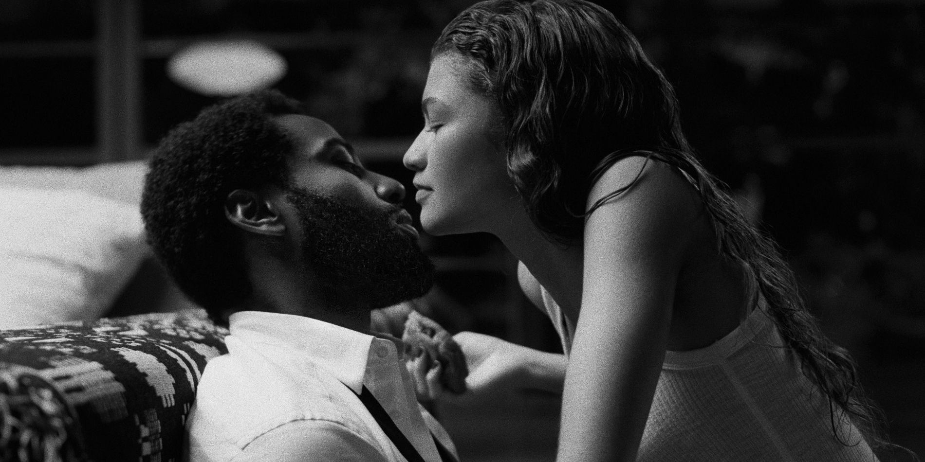 Zendaya and John David Washington about to kiss in Malcolm & Marie