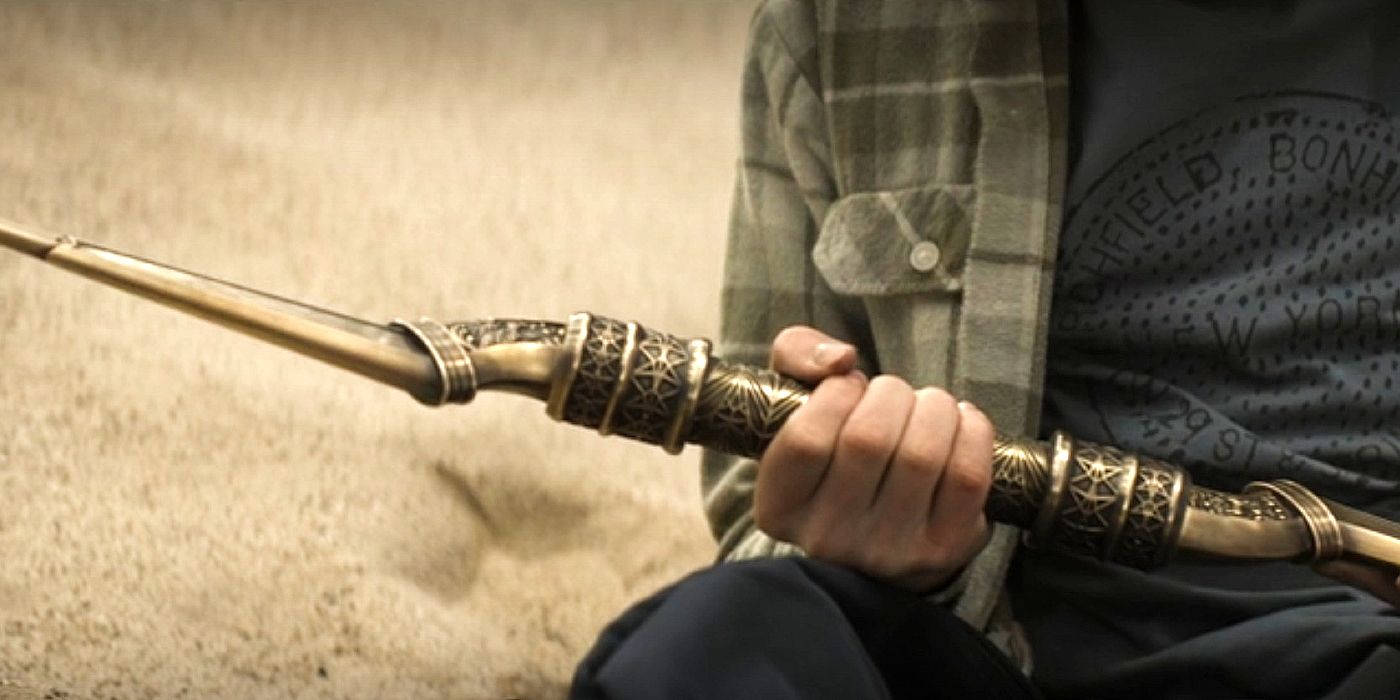 Zeus' Master Bolt being held by Percy in Percy Jackson episode 7