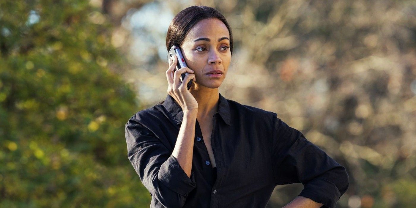 Zoe Saldana on the phone in Special Ops Lioness