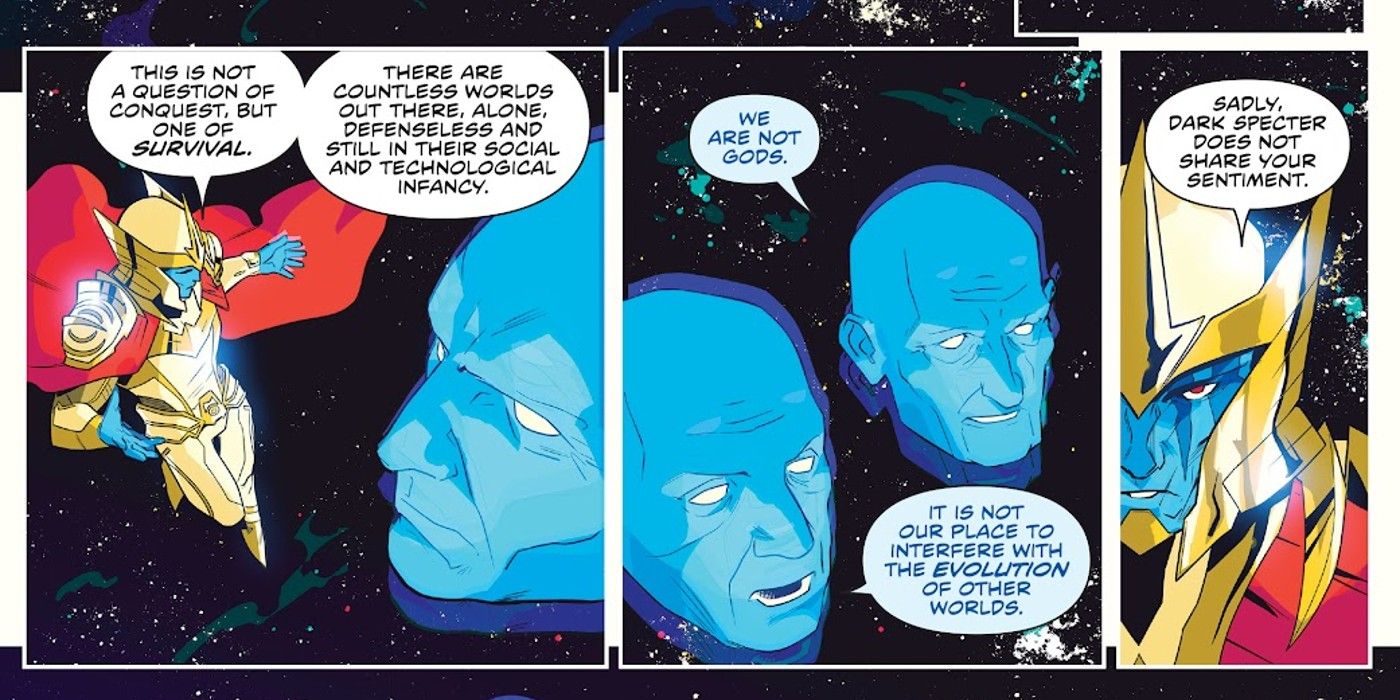 Mighty Morphin #2, Zophram (the future Lord Zedd) warns the elders of Eltar about Dark Specter