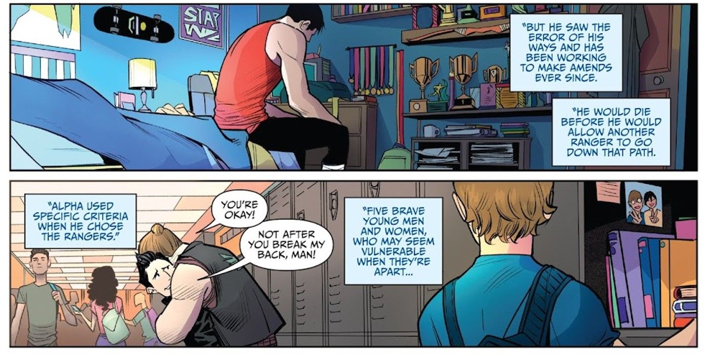 Zordon explains to Black Ranger Zack Taylor why he chose Red Ranger Jason Lee Scott to lead the Power Rangers-2