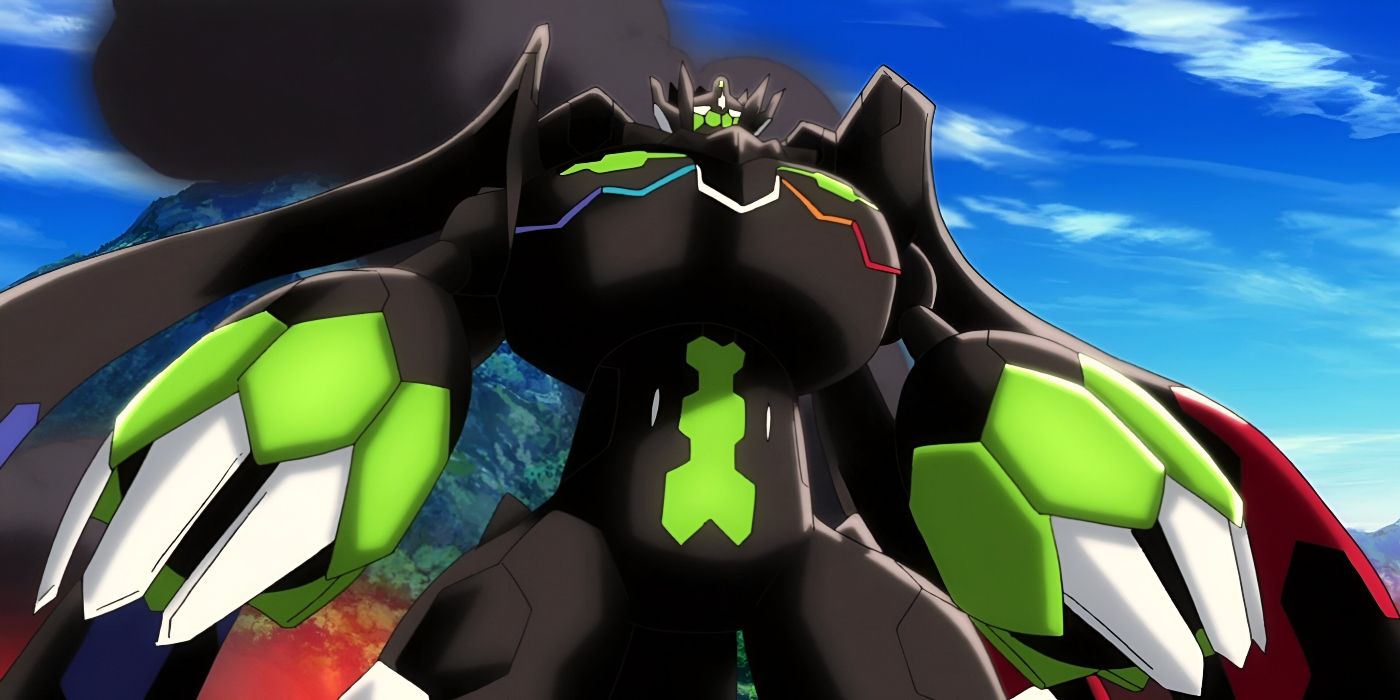 A green and black creature resembling a robot stands tall.
