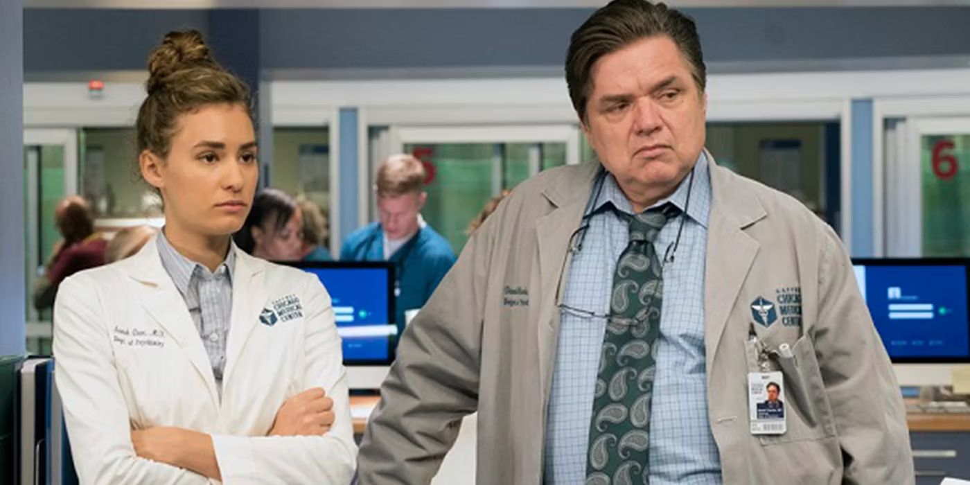 Sarah Reese standing with Charles in the hospital in Chicago Med