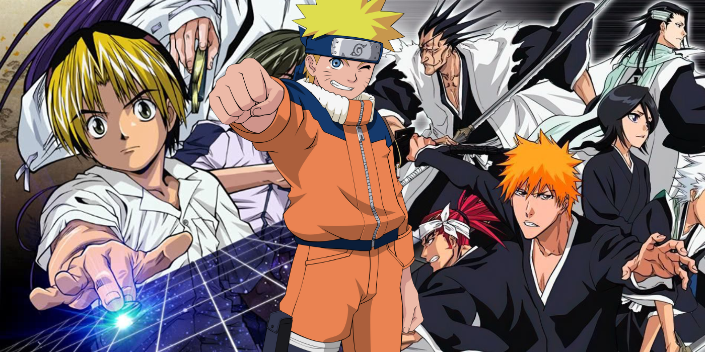 10 Best Anime By Studio Pierrot feature image with Naruto in front of the cast from Bleach including Ichigo and Hikaru from Hikaru no Go.