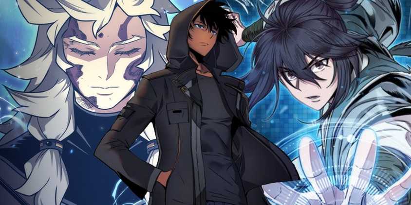 10 Best Manhwa Every Fan of Solo Leveling Needs to Read feature image with Sung Jin-Woo from Solo Leveling in front of Lucas from Archmage Returns After 4000 Years and Cheon Yeo Woon from Nano Machine.