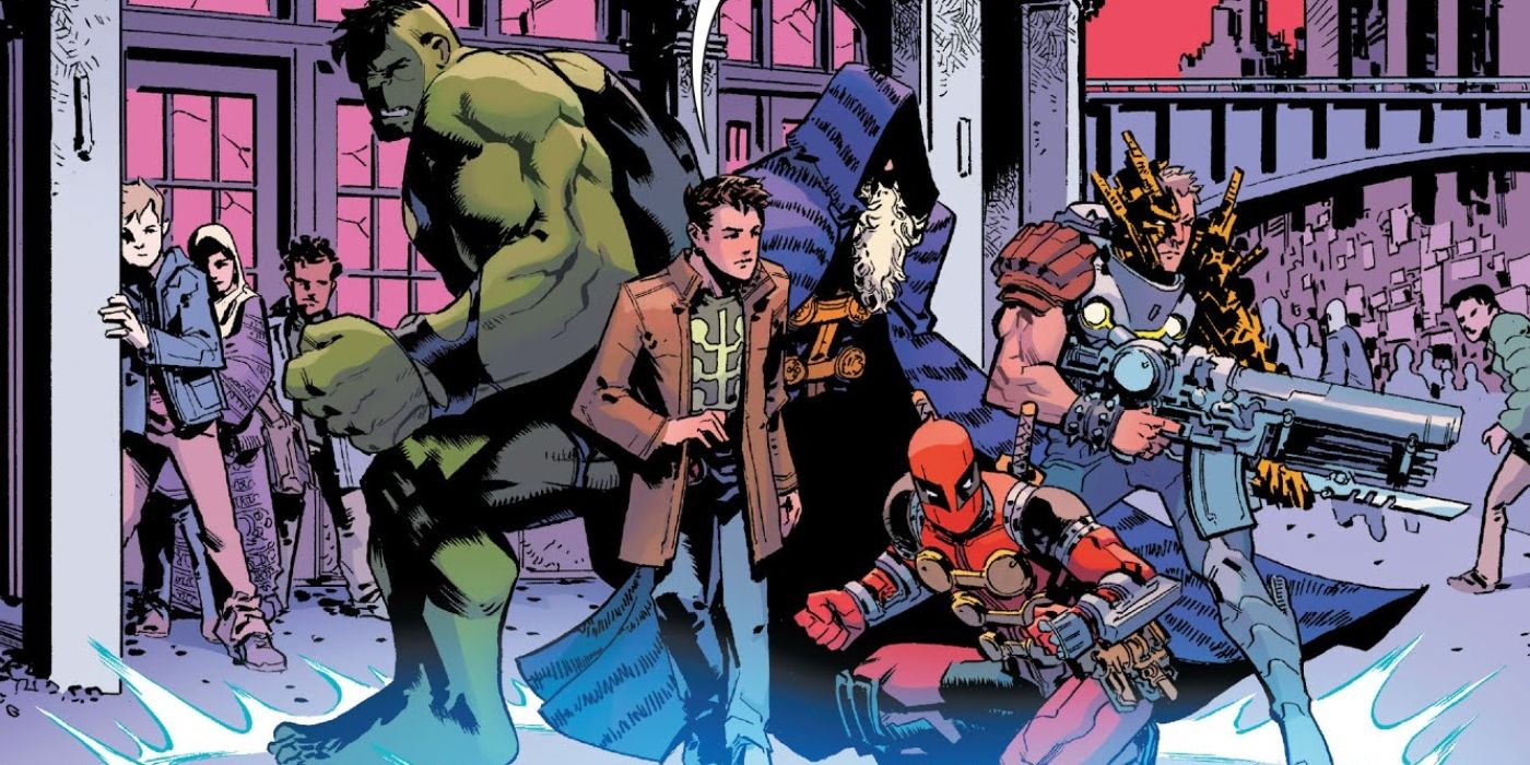 Multiple Man e suas variantes: Cable, Deadpool, Cloak e Hulk.