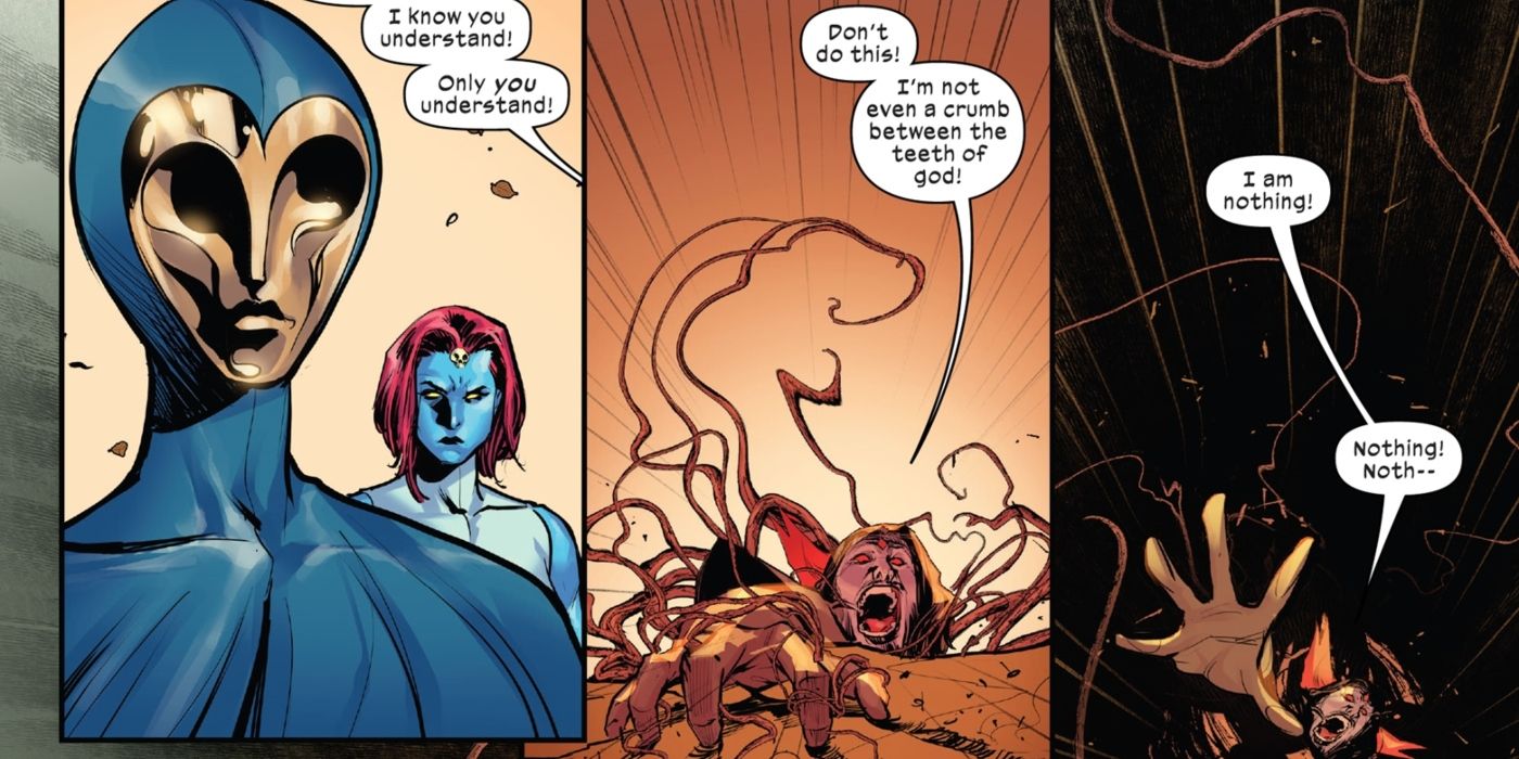 Mr. Sinister getting pulled into the Krakoan Pit.