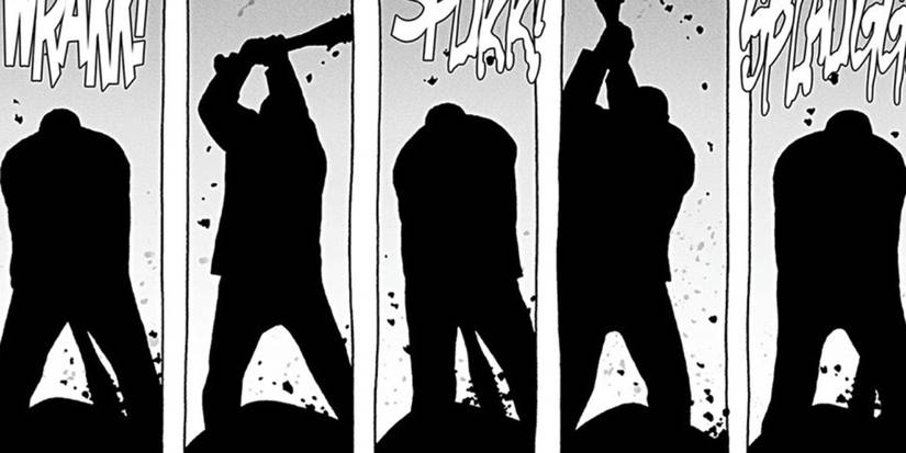 Negan beating Rick Grimes' crew to death upon his first appearance in The Walking Dead.