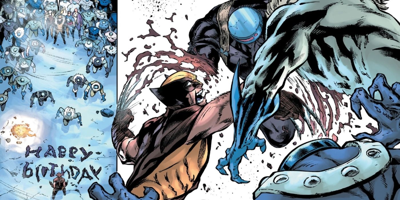 Wolverine fighting Sabretooth's multiversal army.