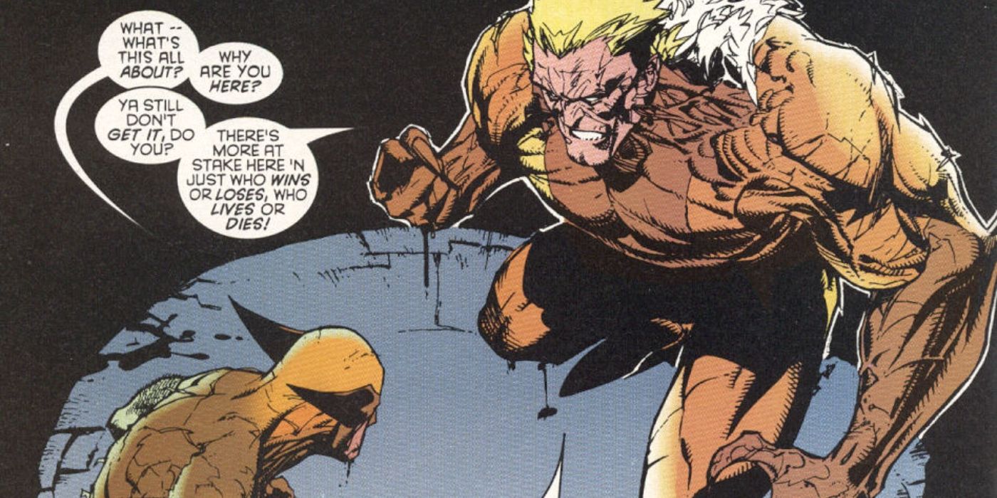 Wolverine fighting Sabretooth for a spot as Apocalypse's Horseman.