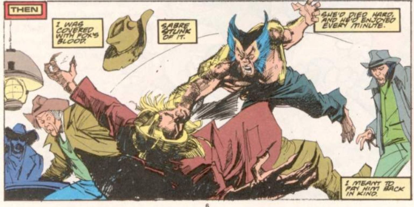 Wolverine fighting Sabretooth after the death of Silver Fox.
