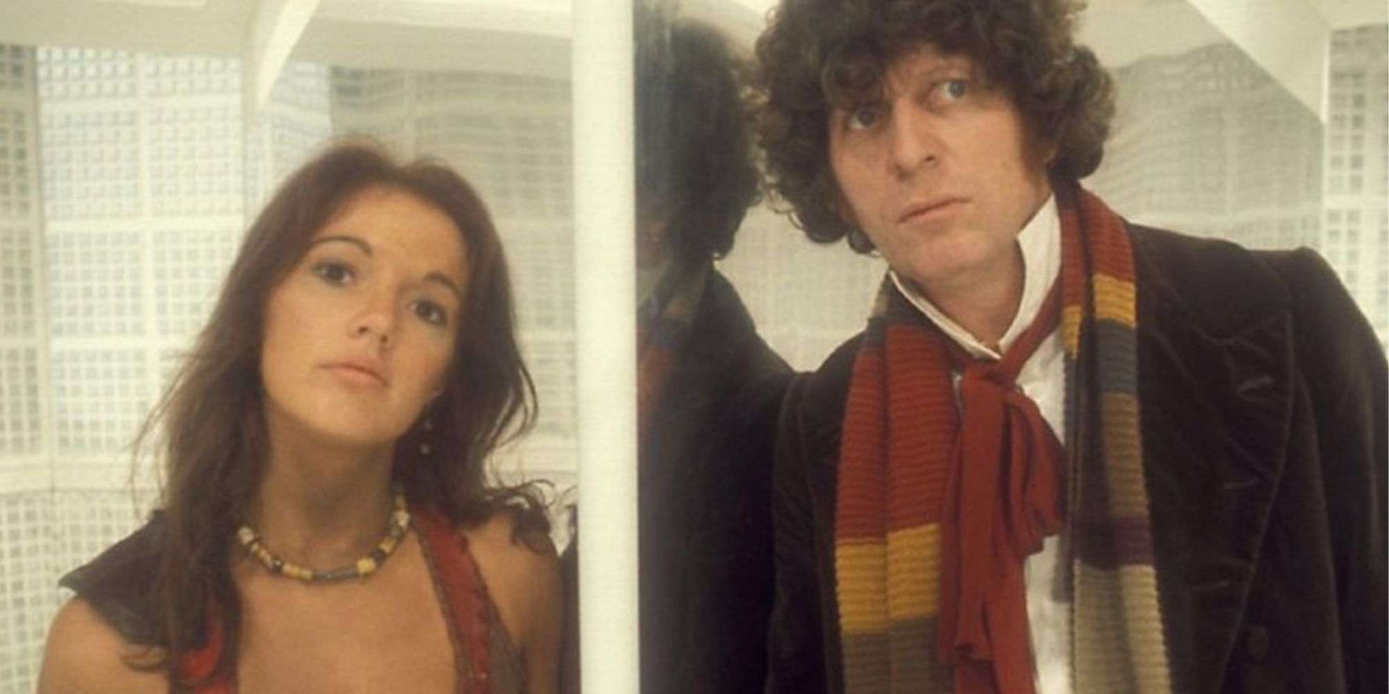 Louise Jameson as Leela and Tom Baker as the Fourth Doctor from Doctor Who