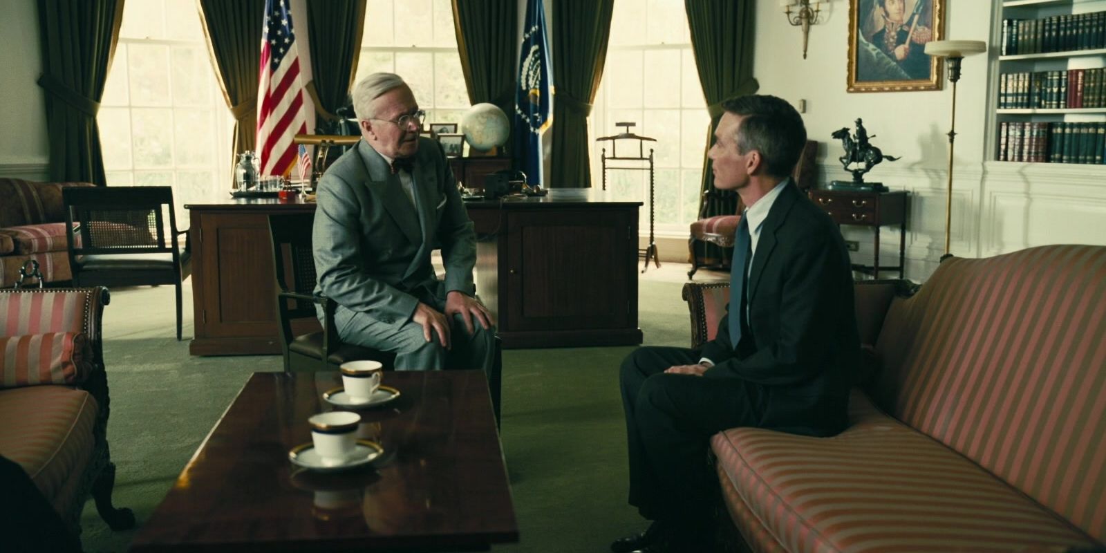 President Truman talking to Robert in the Oval Office in Oppenheimer