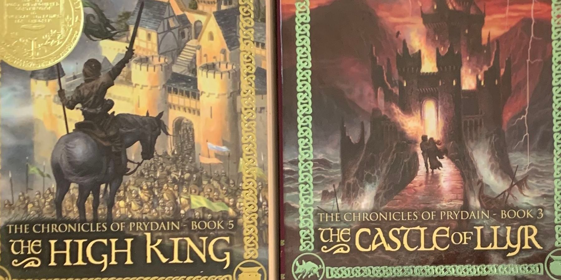Two book covers from The Chronicles of Prydain series.