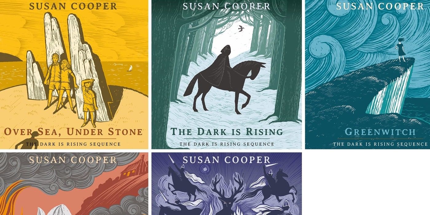 The book covers of Susan Cooper's Dark is Rising sequence.