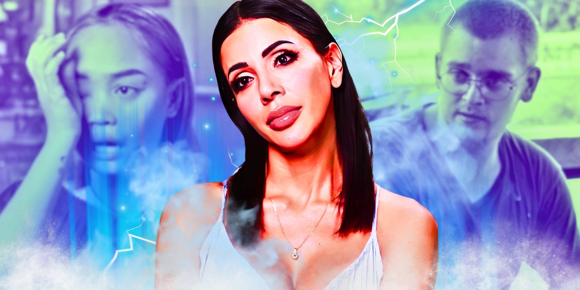 90 Day Fiancé’s Jasmine looking serious, with Mary &amp; Brandan in the background