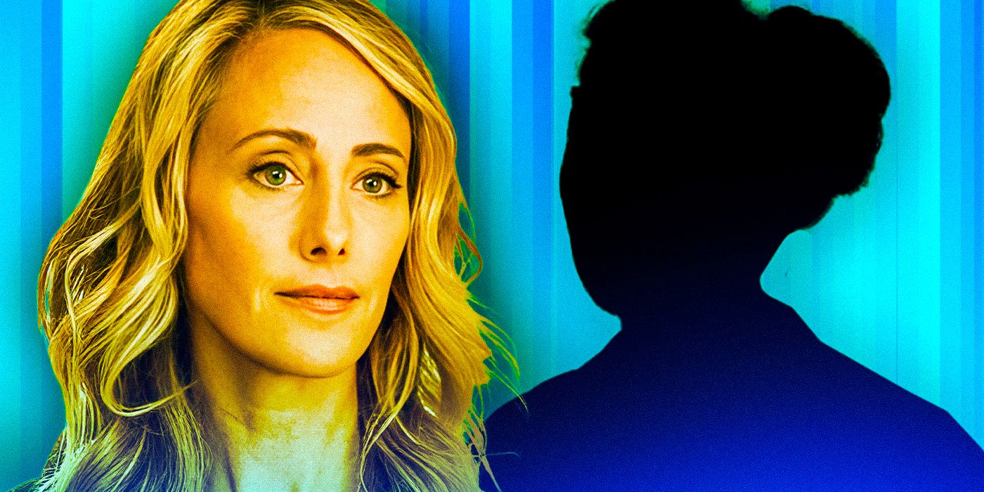 Kim Raver as Chief Teddy Altman in Grey's Anatomy next to mysterious outline
