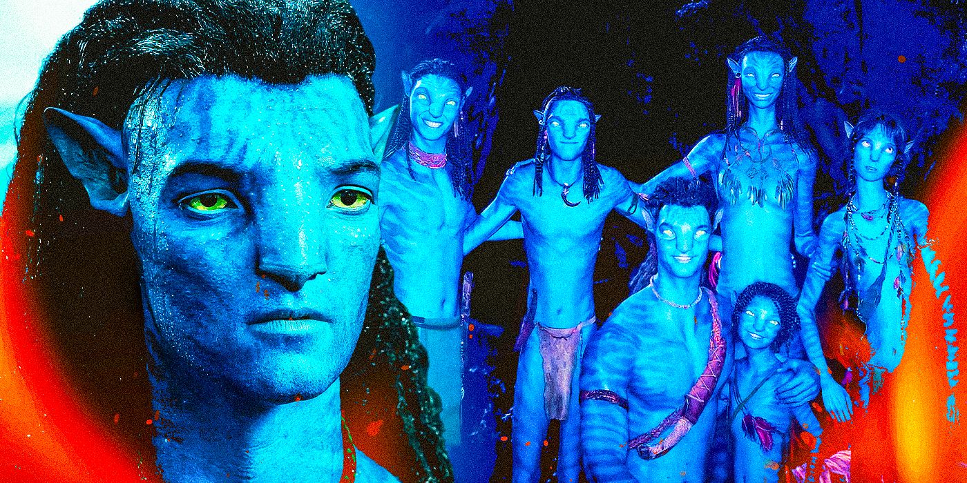 A collage of Sam Worthington as Jake Sully in Avatar: The Way of Water