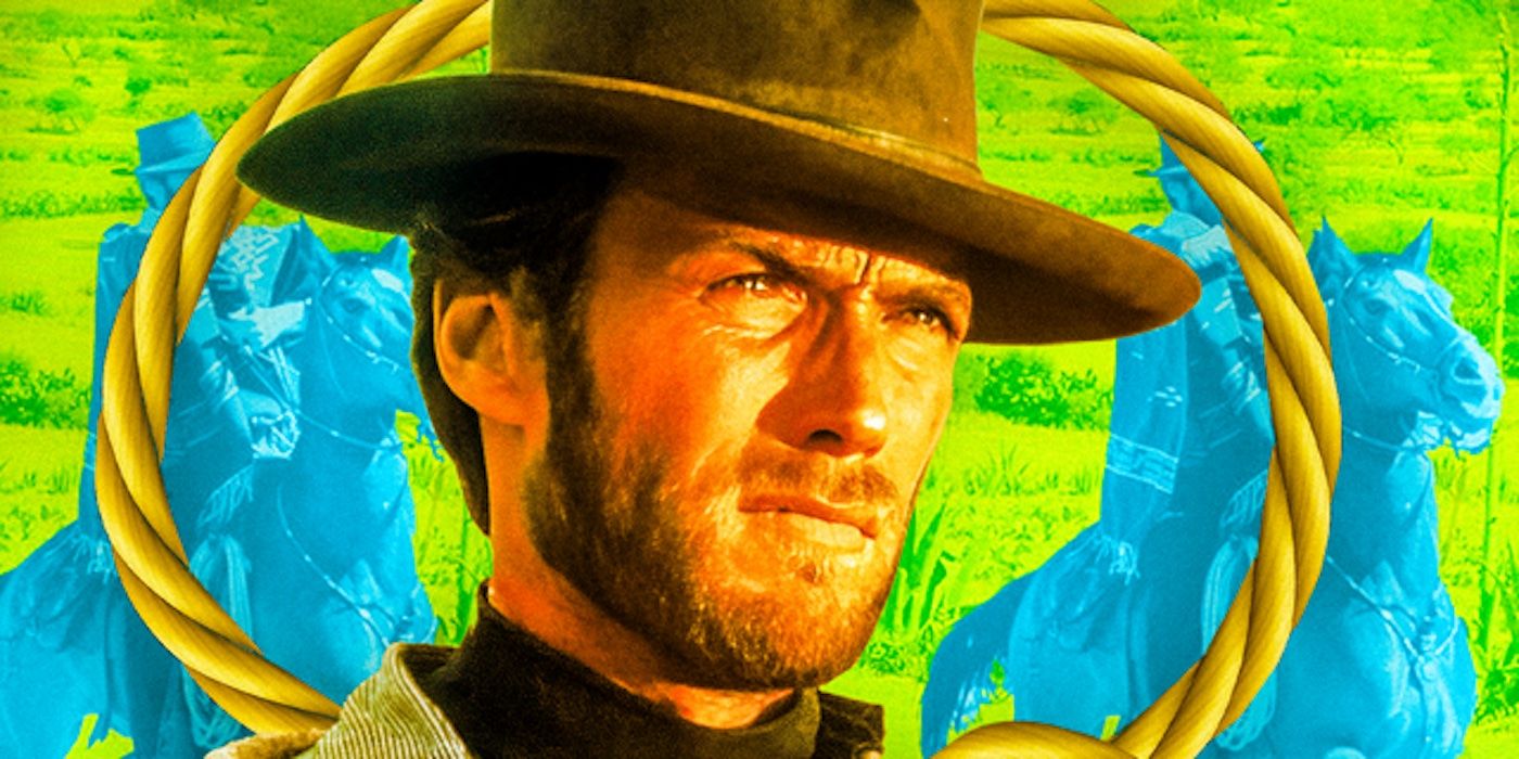 A custom image of Clint Eastwood in front of a noose and two men riding on horseback