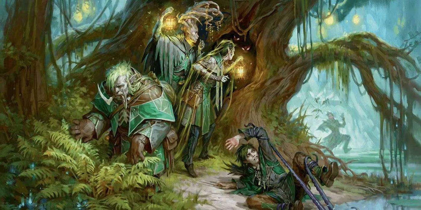 A Fey Wanderer ranger takes cover in Dungeons and Dragons.