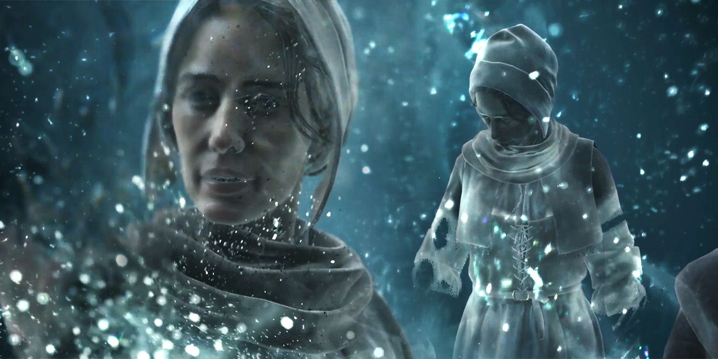 Two images of Lisabeth in A Love Dead and Buried in Banishers: Ghosts of New Eden