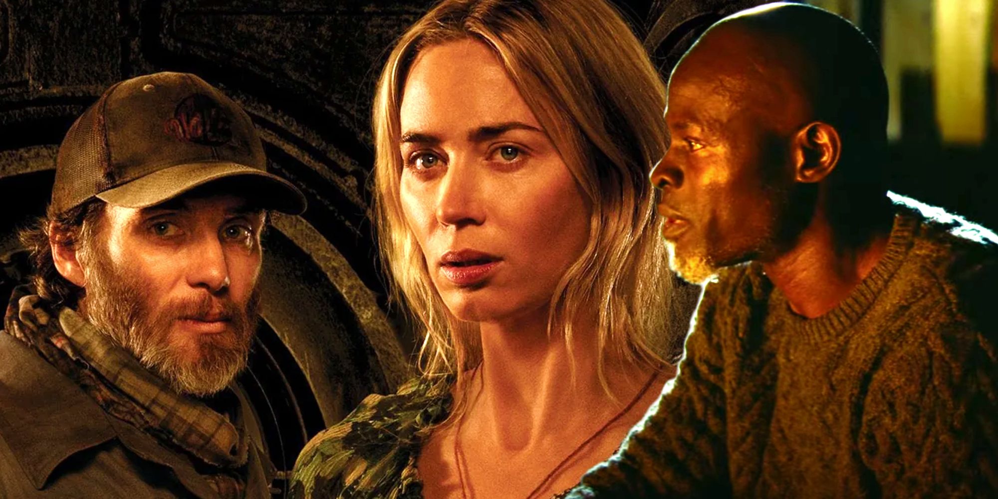 The poster for A Quiet Place Part 2 next to Djimon Hounsou’s character in the second film